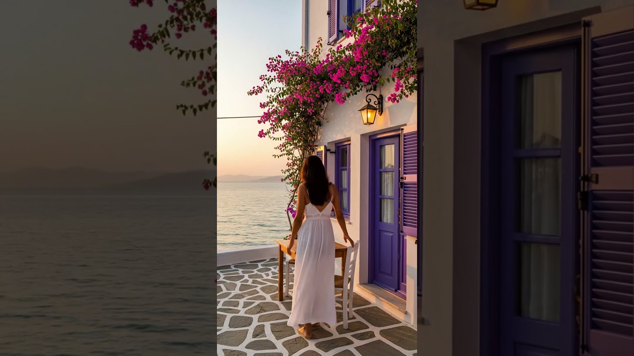 Santorini Aesthetic 🌸 Greek House with Sunset View | Beautiful Architecture Shorts