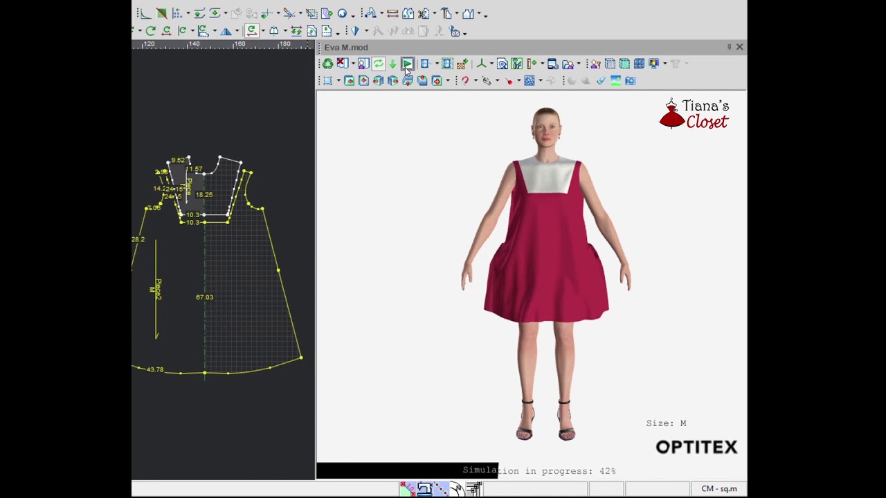 3D simulation Minju dress - Tiana's Closet free sewing pattern