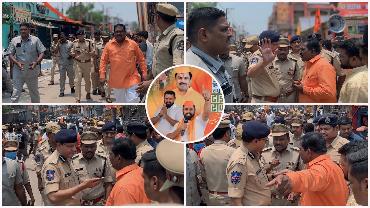 Police Officer Entry🔥At T Raja Singh Ram Navami Shobha Yatra 2024 | MLA Raja Singh Garnd Entry 2024