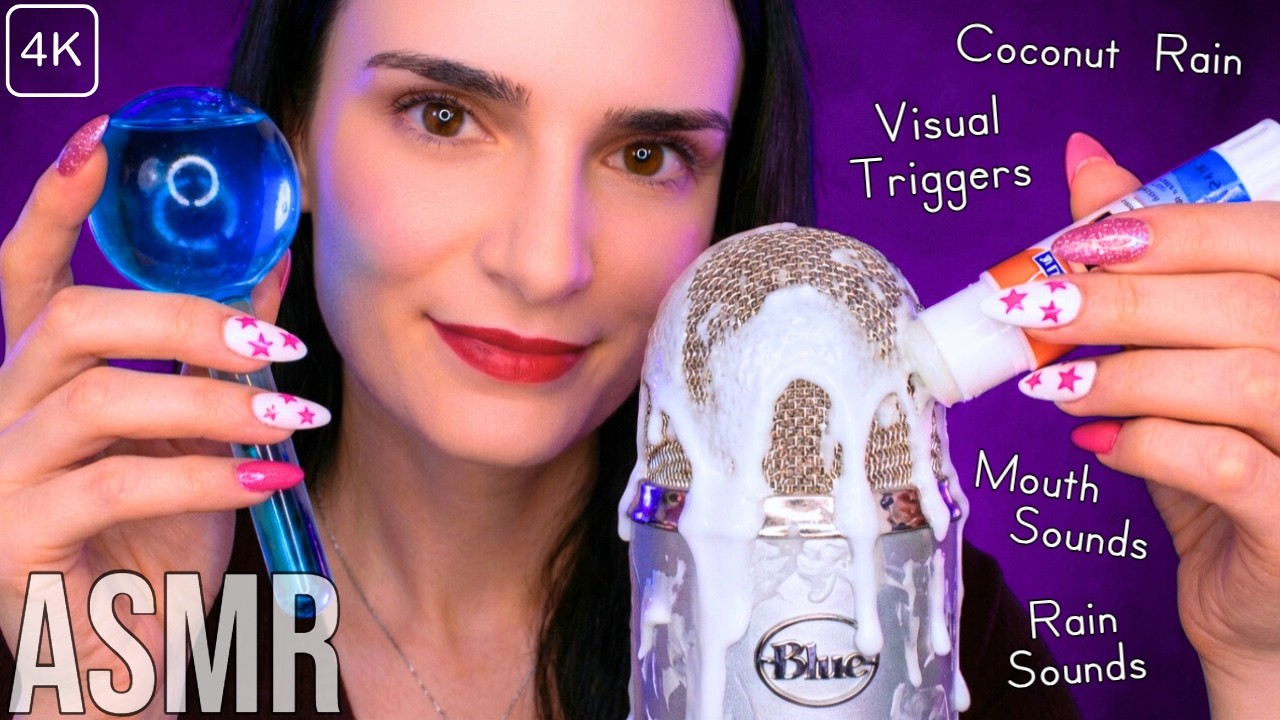 ASMR Visual Triggers for Sleep 😴🌧 ( Mouth Sounds , tktk , Coconut Rain , Glue , Mic Scratching etc.