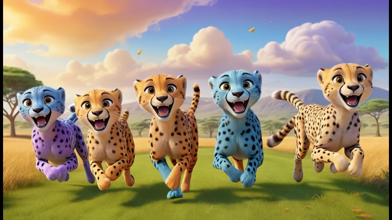 Five Little Cheetahs Run Run Run 🐆 | Fast Action Song & Nursery Rhymes