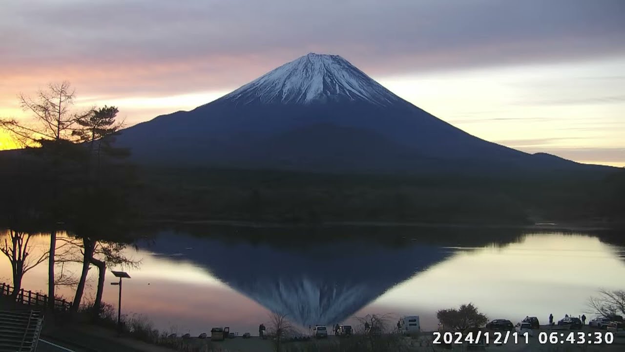 精進湖の日の出　富士山ライブカメラ　2024年12月11日