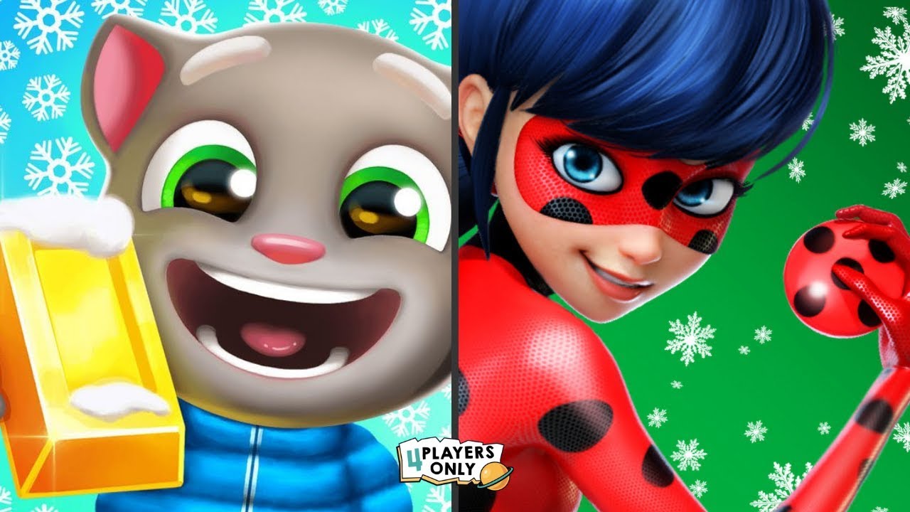 Talking Tom Gold Run [MINING CART RIDE Map] VS Miraculous Ladybug & Cat Noir