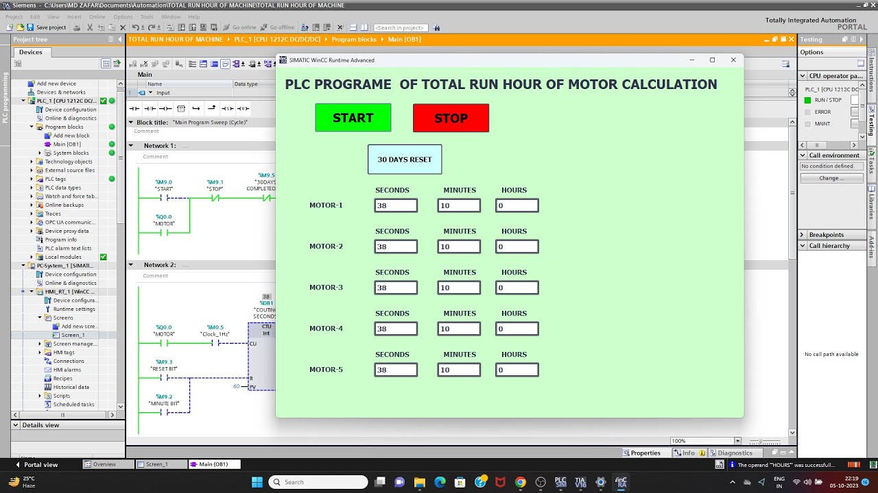 Total Run Hour calculation of Motor using PLC#plctraining #plcprogramming#electricalengineering#plc