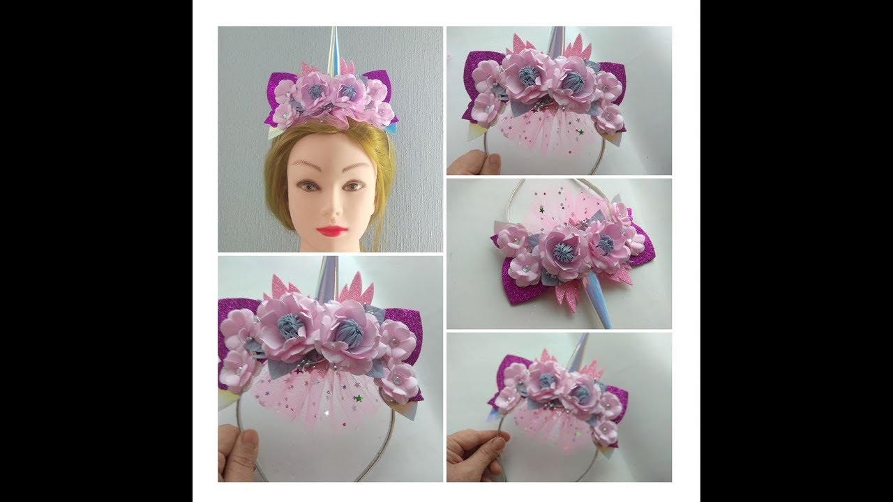 Ободок единорог с цветами из фоамирана  /DIY: Unicorn Headband
