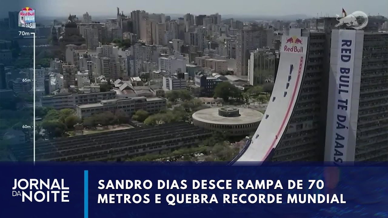 Skatista Sandro Dias desce rampa de 70 metros e quebra recorde mundial | Jornal da Noite