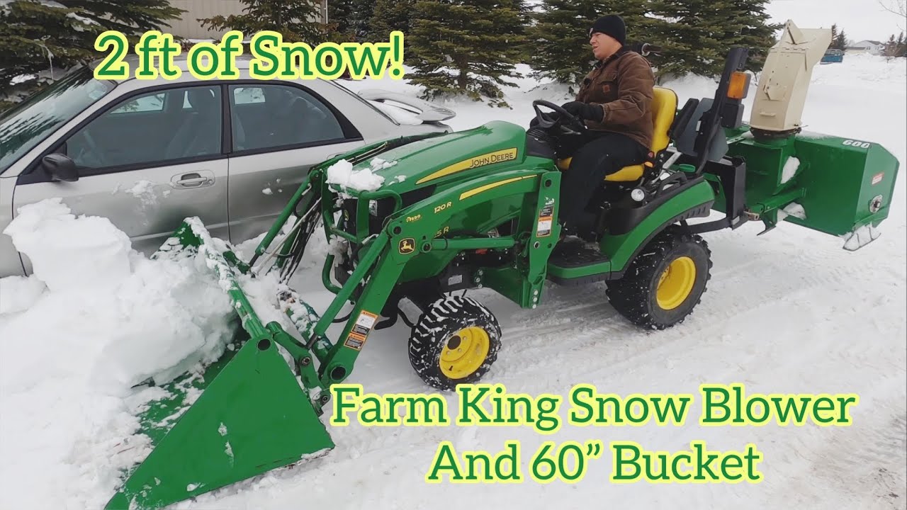 1025r: Farm King 600 Snow Blower and 60” RSI Bucket Review! BIG STORM!