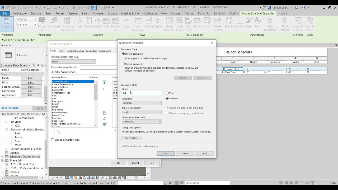 06 - Schedules and Material Takeoff in Autodesk Revit | ILU BIM Series