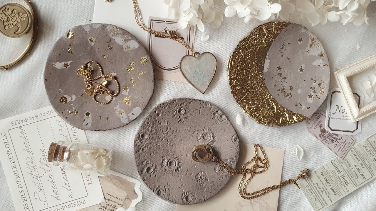 diy clay dishes • air dry clay celestials theme + gold foil details [craft vlog tutorial]