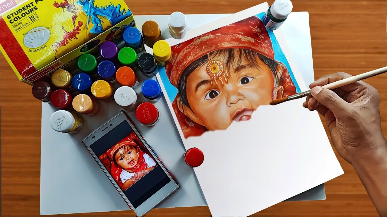 Drawing Pahadi Cute Girl with CAMEL Poster colours | CAMEL Poster colours review | @NegiFamily