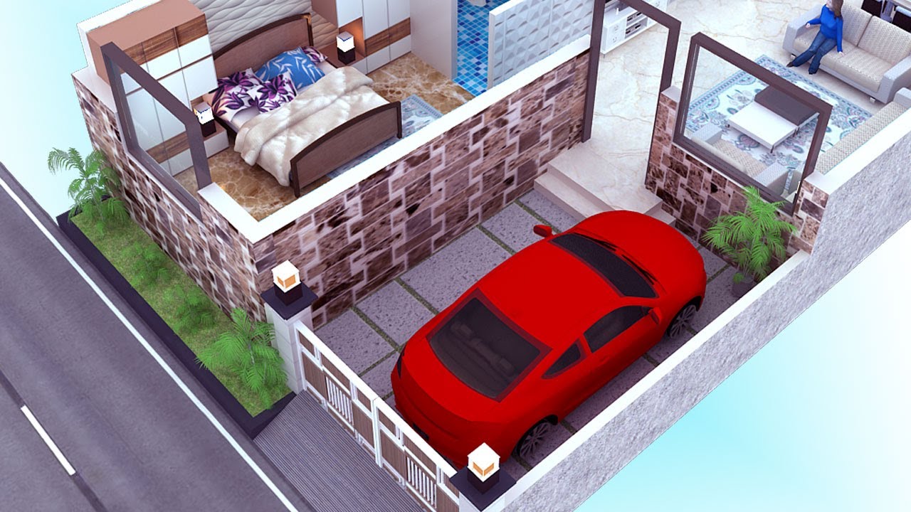 Двухквартирный дом 25X60 с парковкой | Планы домов 25 X 60 3D | Планы домов 25X60 3D | Планы домо...