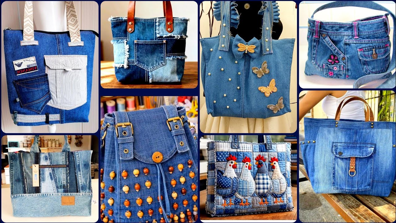 most beautiful Denim handmade patch work tote Bags designe Upcycling for Women