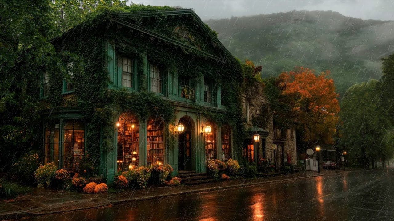 Rainy Academic Town | Dark Academia Study Ambience (3 Hours)