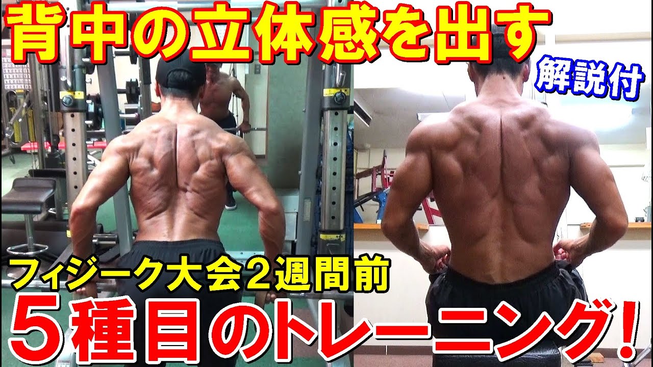 【筋トレ】背中の立体感を出す5種目のトレーニング！フィジーク大会2週間前の背中トレ【解説付】