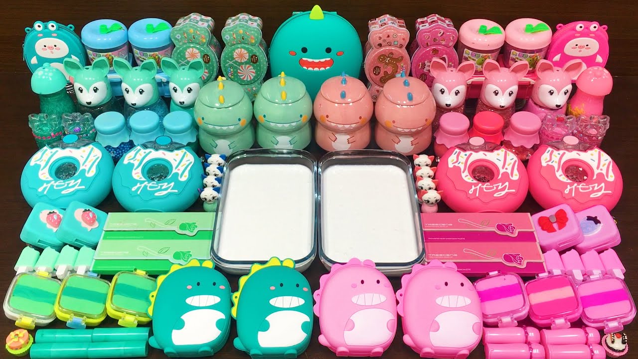 MINT vs PINK! Mixing Random into GLOSSY Slime ! Satisfying Slime Video #1095