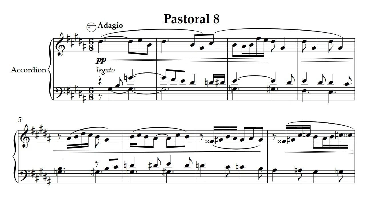 Pastoral 8 in g-sharp minor (gis) for Solo Accordion. Performance Video. New sheet music