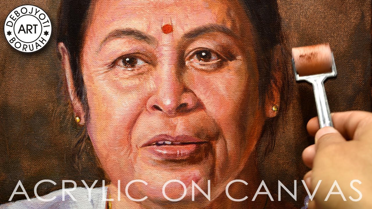 HOW TO PAINT LIKE OIL WITH ACRYLIC | PORTRAIT PAINTING TUTORIAL ON CANVAS BY DEBOJYOTI BORUAH