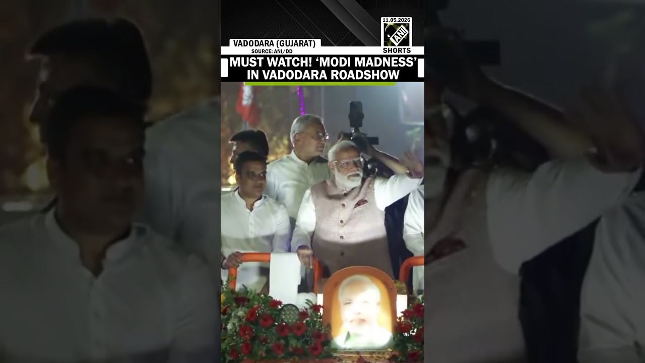 PM Modi holds grand roadshow in Gujarat&rsquo;s Vadodara; CM Bhupendra Patel present