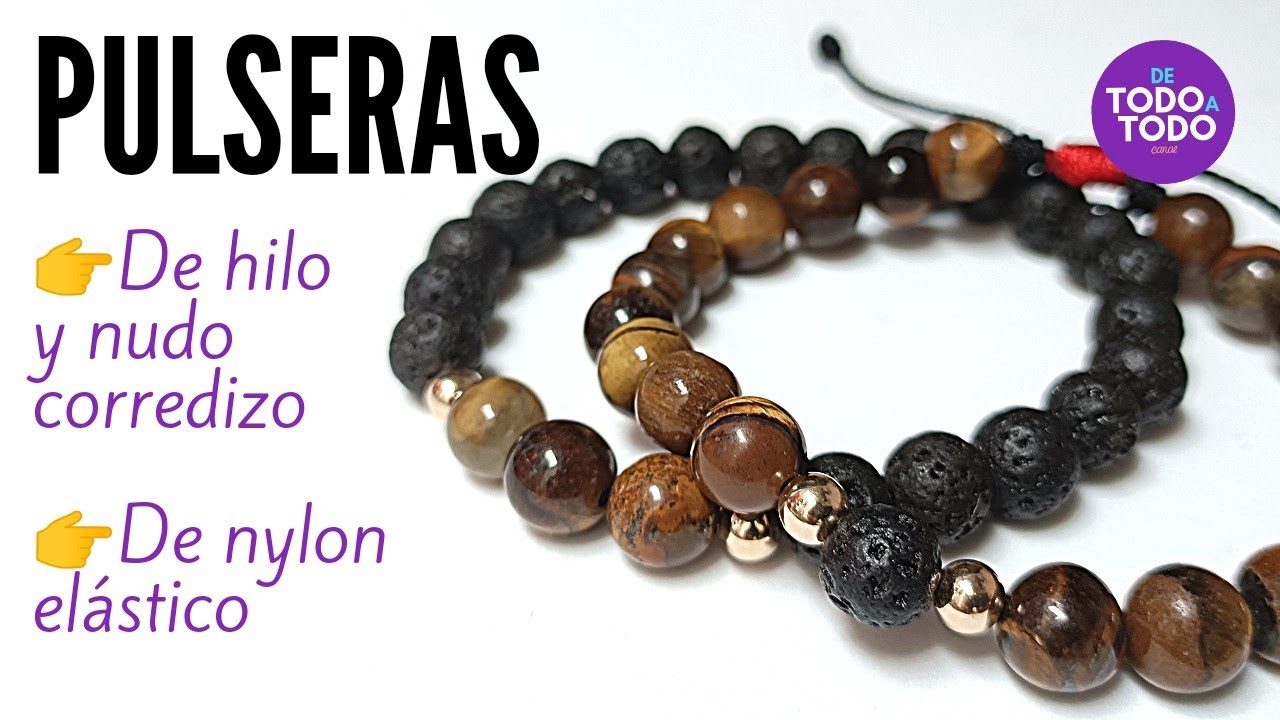 Cómo hacer Pulseras para HOMBRE, con hilo, cuentas y con Nylon elástico.