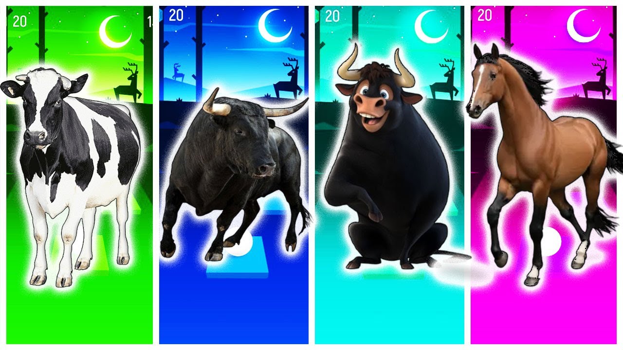 Tiles Hop - Funny Cow 🆚 Funny Bull 🆚 Funny Ferdinand 🆚 Funny Horse 🎯 in Tiles Hop EDM Rush🎶