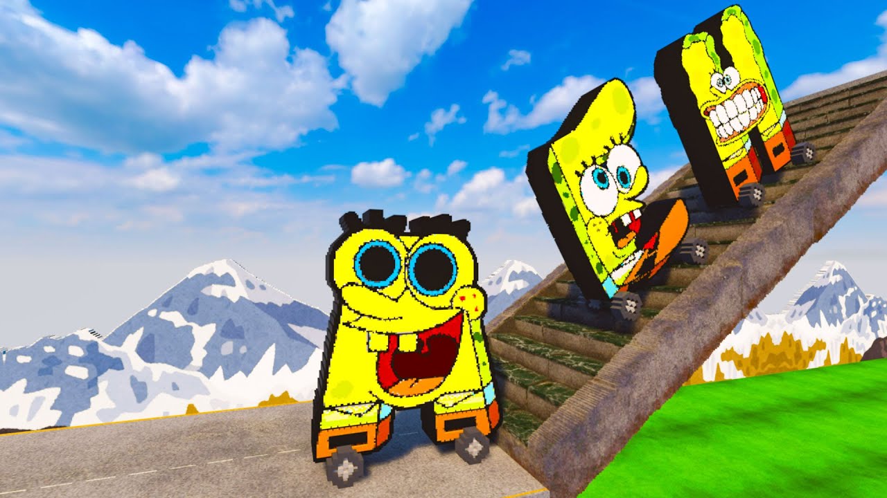 Challenge Alphabet Lore Spongebob Car Down the 100 Stairs in Teardown