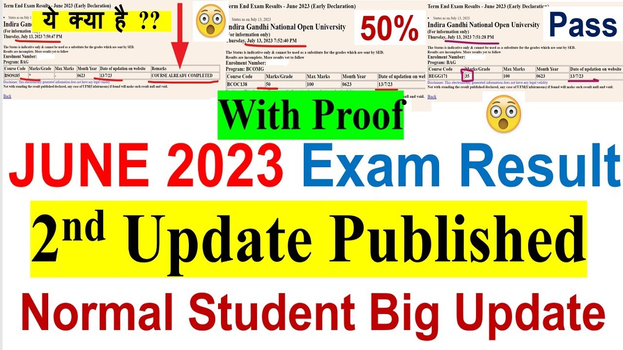 {Breaking News} IGNOU JUNE 2023 Exam Result 2nd Update Published (With Proof ) | Check Your Result