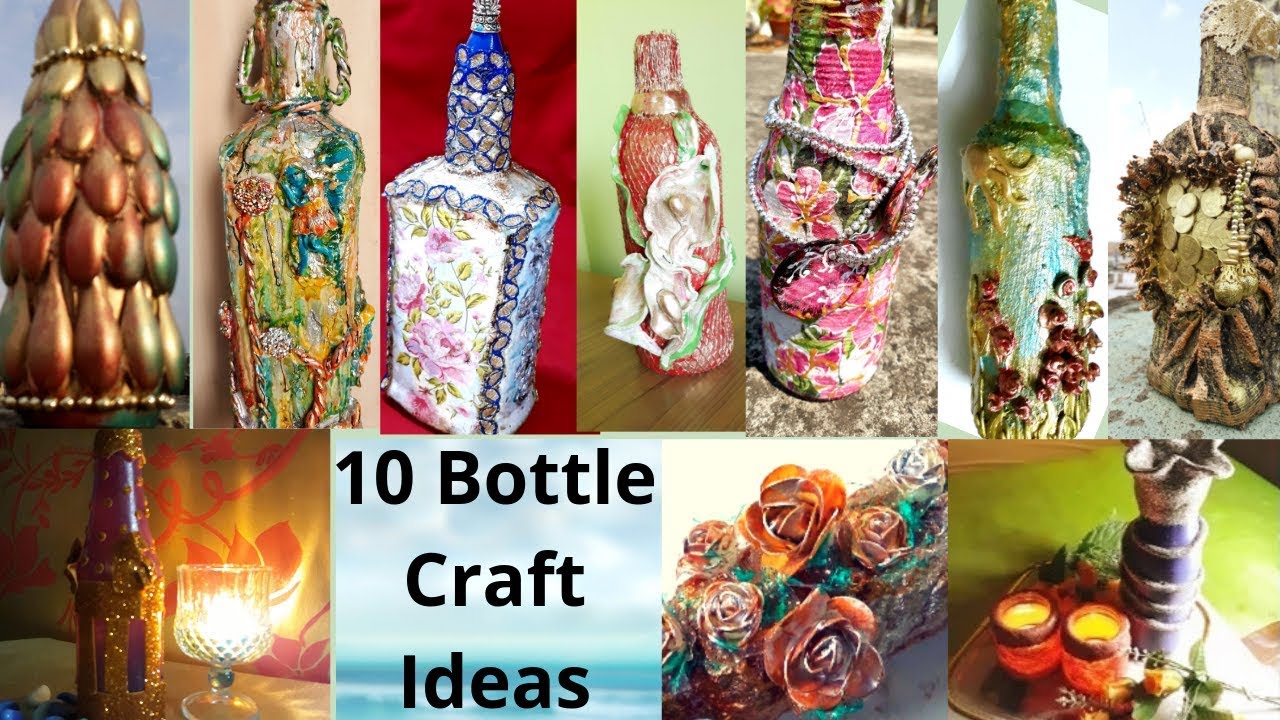 10 Bottle Decoration Ideas | Upcycling Glass Bottles | Home Decoration |Bottle Crafts | Sikha Crafts