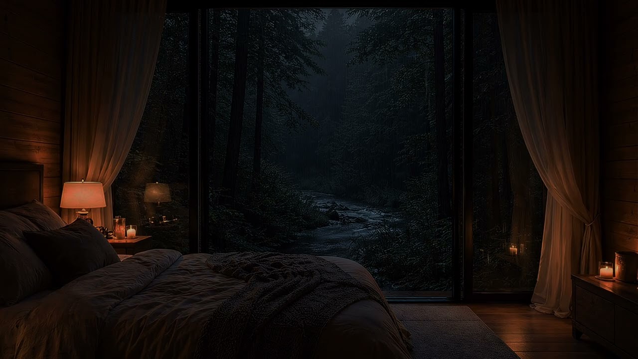 Cozy Cabin Rain at Night ASMR 🌧️ | Dark Forest Night Ambience | 3+ Hours of Deep Relaxation