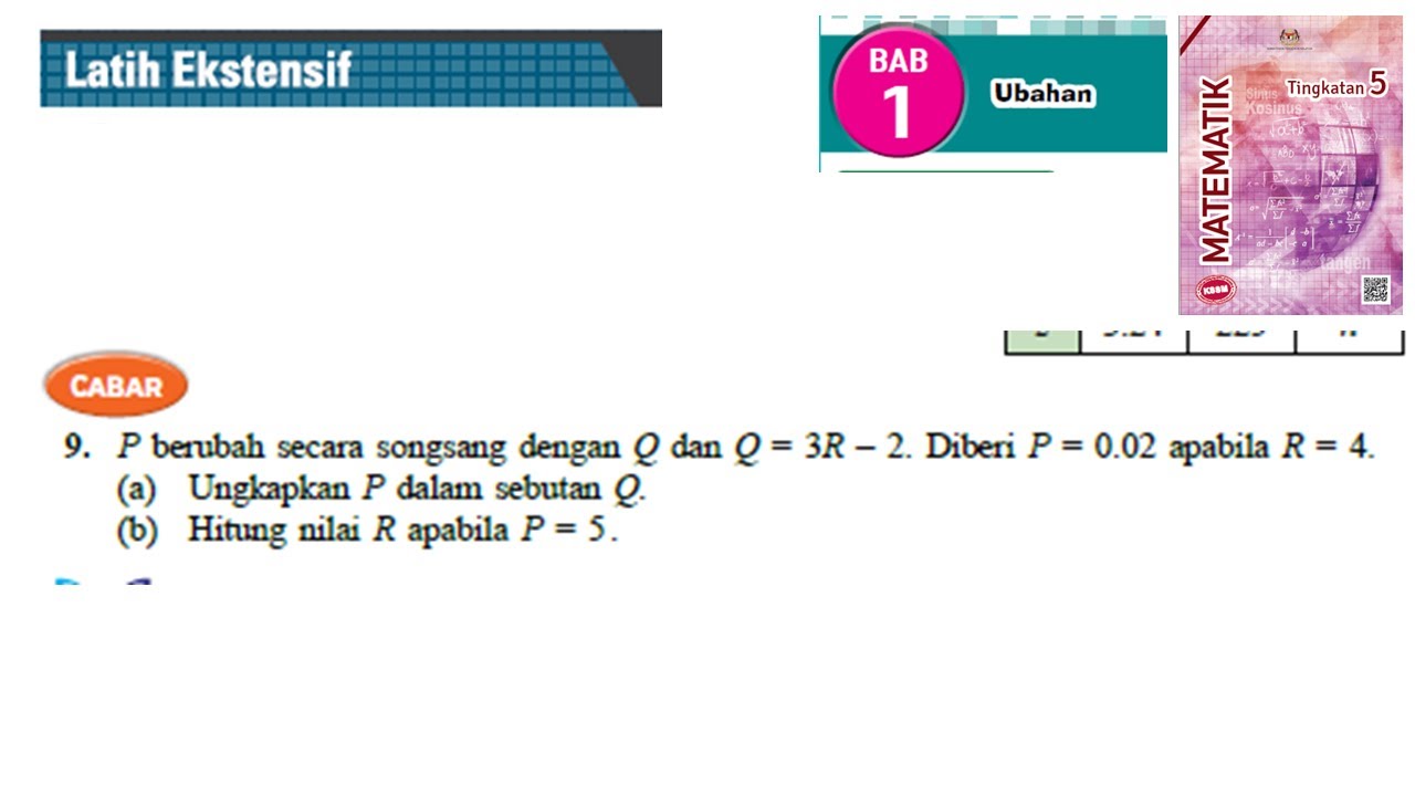KSSM Matematik Tingkatan 5 Ubahan latih ekstensif no9 ubahan buku teks bab 1 variation form 5