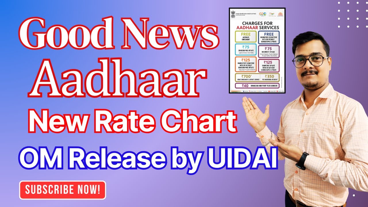 UIDAI New Guidelines for Aadhaar Rate Chart | New Charges for Aadhaar Service |