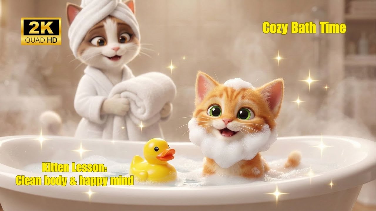 Cat Story: Mama Cat & Kitten LEO Had Relaxing Bubble Bath Time 🛁🧼 Getting Clean & Cozy with Mama Cat