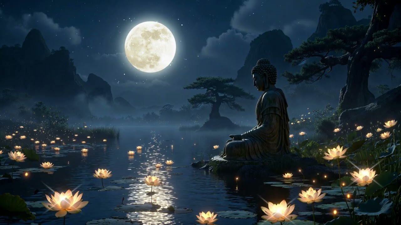 10 Min Midnight Lotus Zen: Deep Sleep & Meditation under the Full Moon 🌕🧘‍♂️ | Pure Zen Library