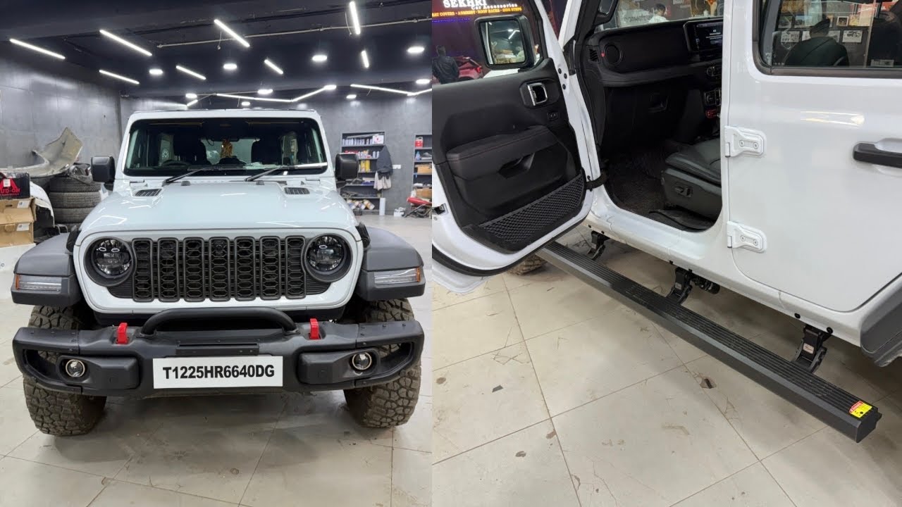 Jeep Wrangler Rubicon Metal Bumper Installation | Projector | Electronic Side Foot Step | Bharat Car