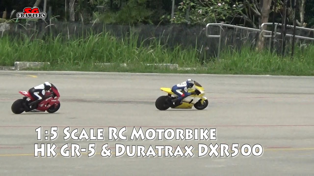 HobbyKing GR-5 1/5 EP Motorcycle and Duratrax DXR500 on road MotoGP bikes in action!