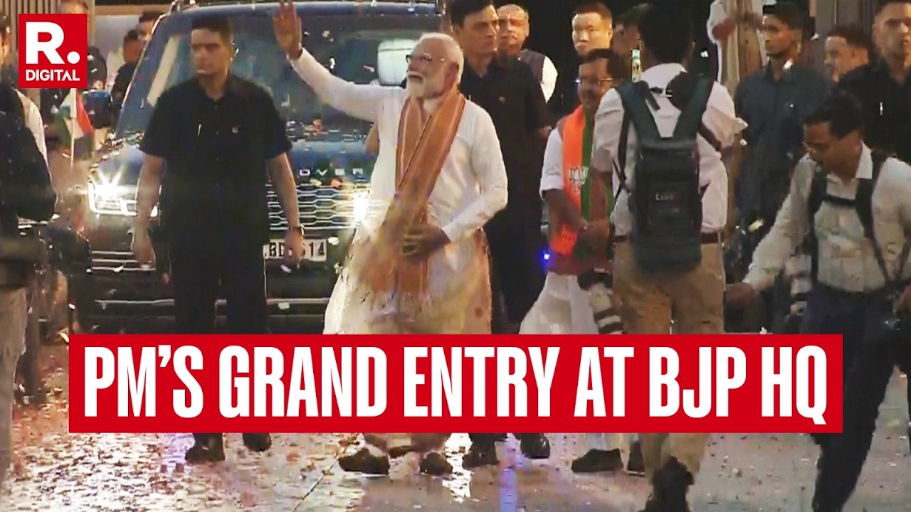 PM Modi Enters BJP HQ, Greets Workers & Garlands Nitin Nabin After Assam&ndash;Bengal Mandate