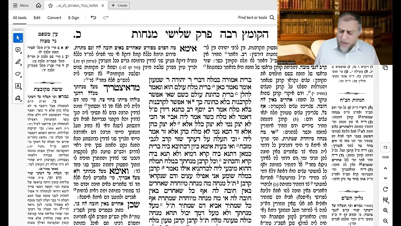 הדף היומי מסכת מנחות דף כ הרב אהרן קפלן