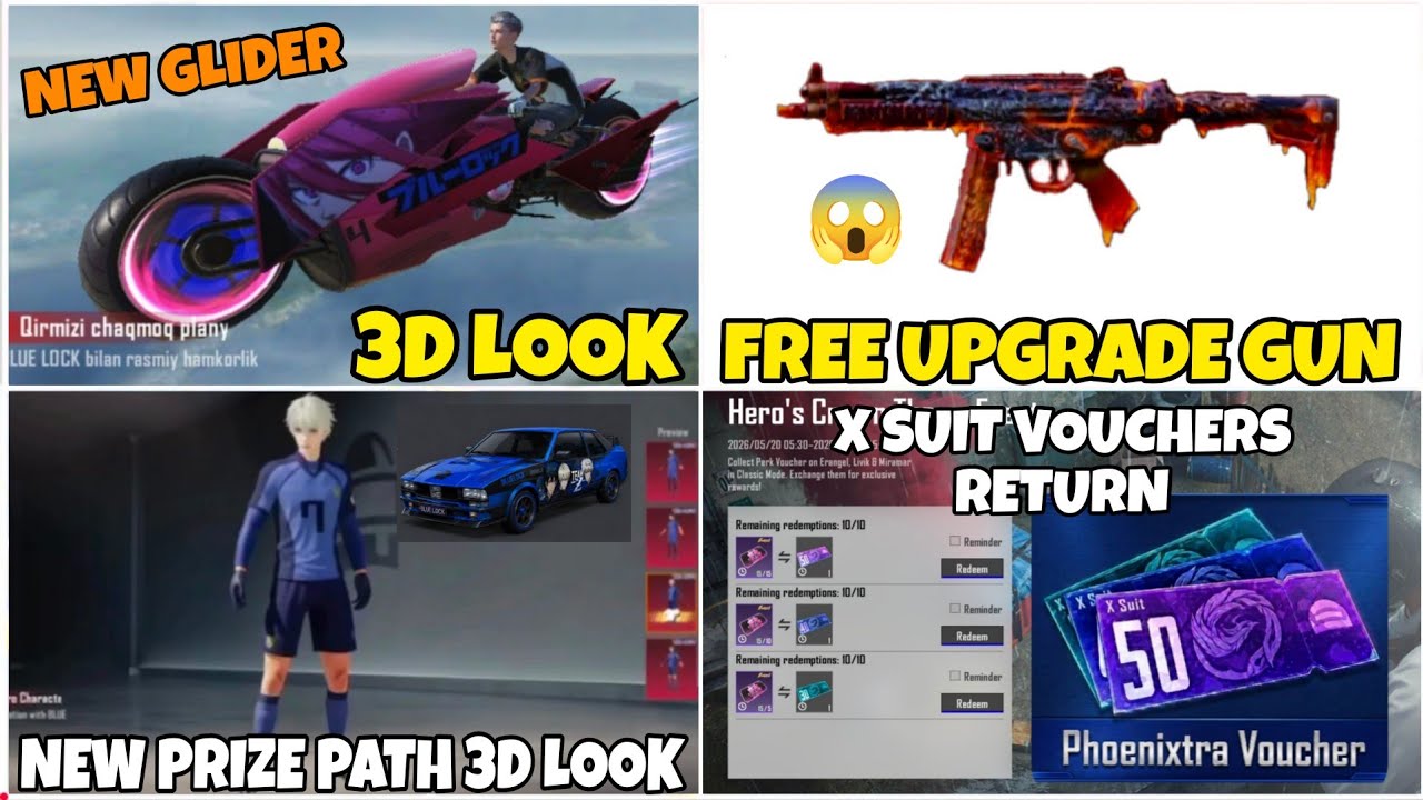 🔴FREE UPGRADE GUN IN BGMI |BLUE LOCK PRIZE PATH 3D LOOK & NEW GLIDER 3D LOOK😱 NEW 4.4 UPDATE IS HERE