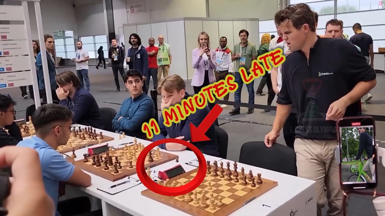 11 minutes late!!! Magnus Vs Colombia team Garcia Pantoja, Roberto || Chess Olympiad