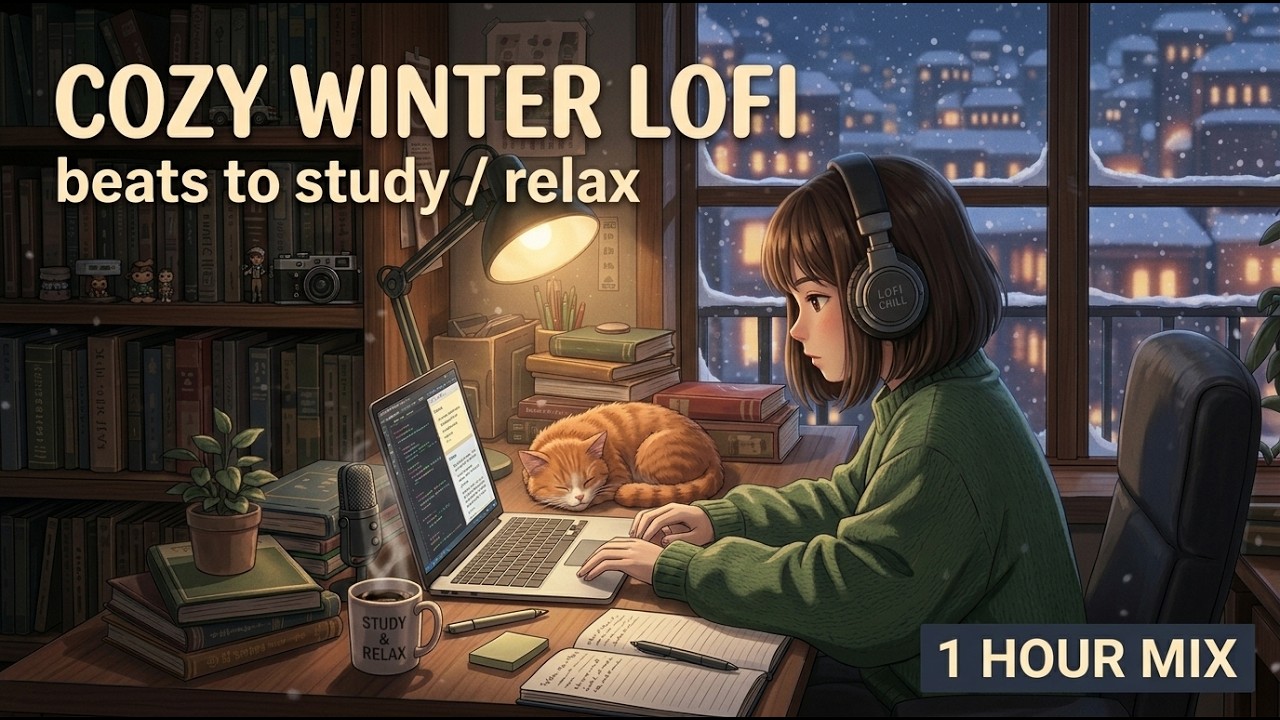 Snowing outside, but it's warm here ☕ 1 Hour Lofi Beats to Study / Relax