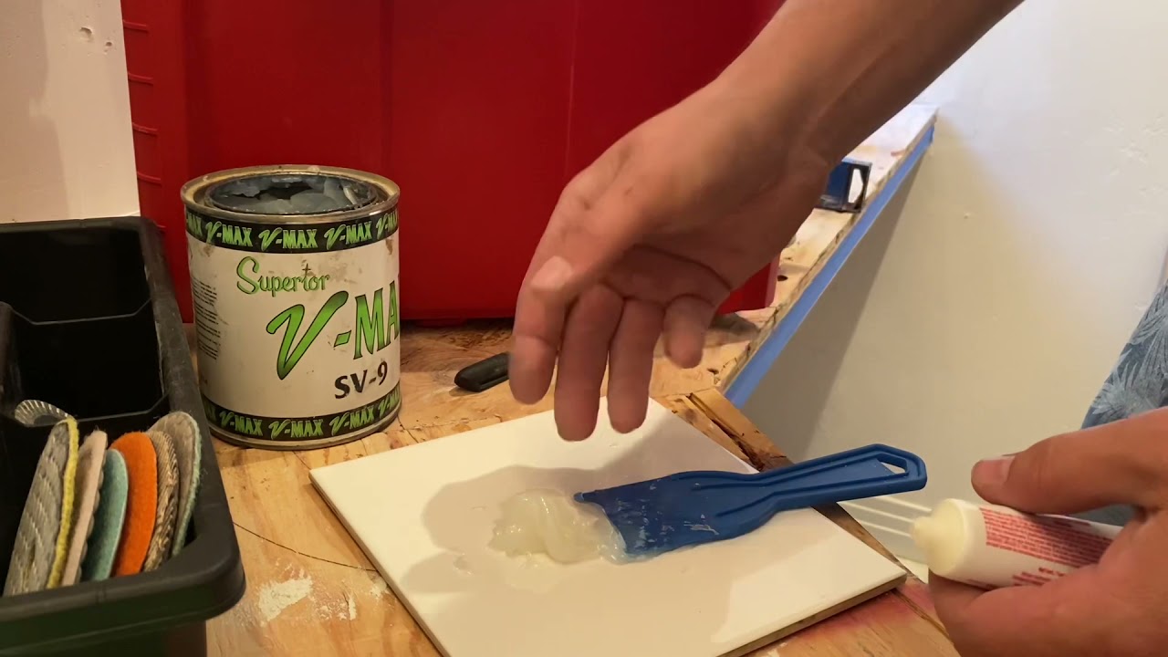 Epoxy a shelf in a tile shower