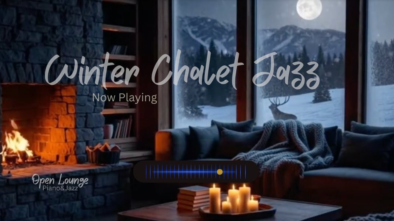 Smooth Piano & Jazz | Winter Chalet Fireplace Ambience (5 Hours) | Open Lounge