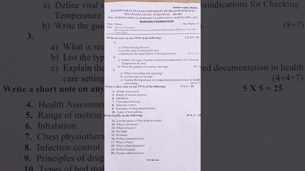 Bsc Nursing foundation question paper 📜🗞️ 2023#class #exam #health