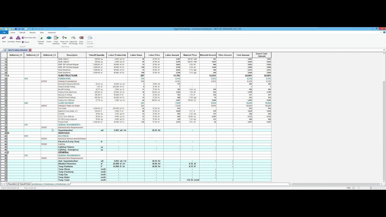 Using Uniformat In Your Master Format Database In Sage Estimating SQL