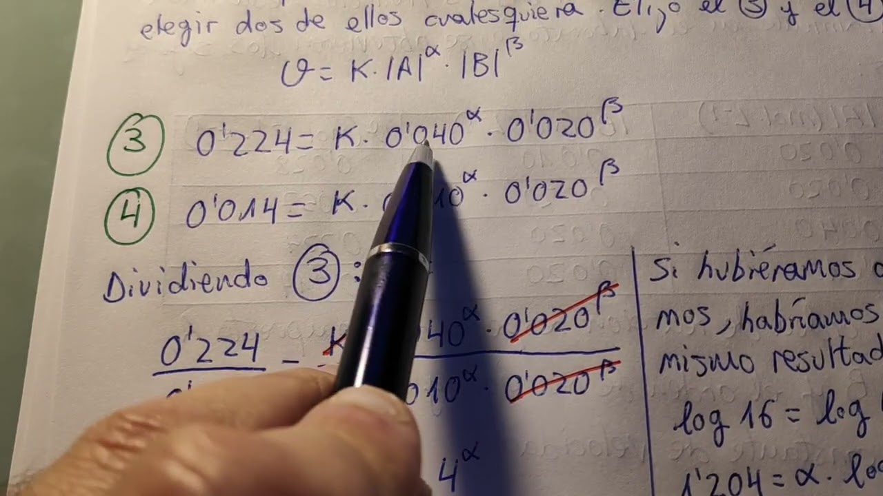 Cinética. Cálculo del orden de reacción, de k y de la energía de activación. 2do bachillerato