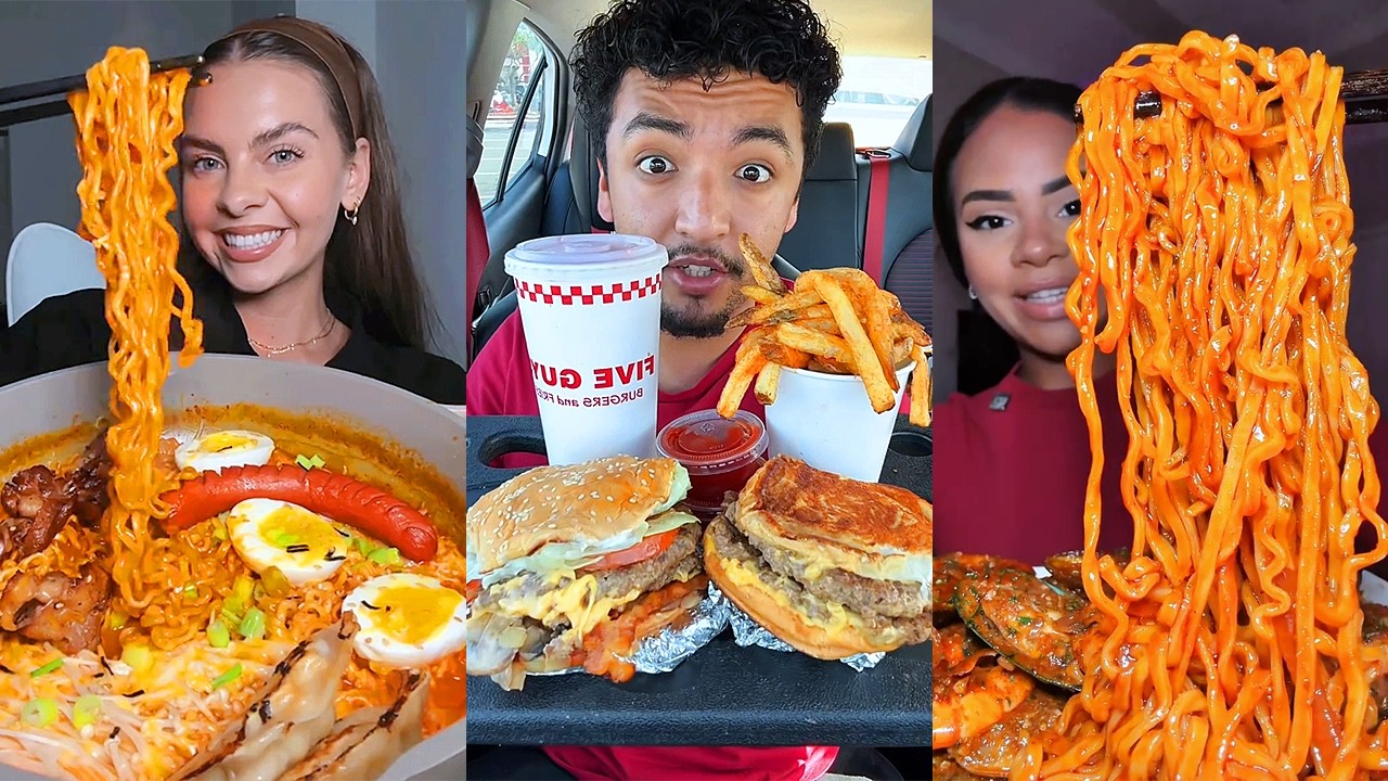 Asmr TikTok EATING NO talking |404| Seafood boil with buldak,  in n out, SUSHI 🍣, Wingstop and more!