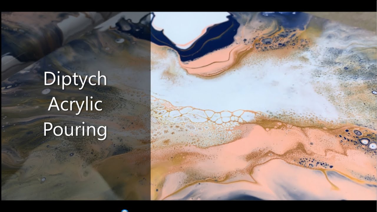 Diptych Dutch Pour - Acrylic Pouring Tutorial - Blue, Gold and Soft Pink/Rose DYI
