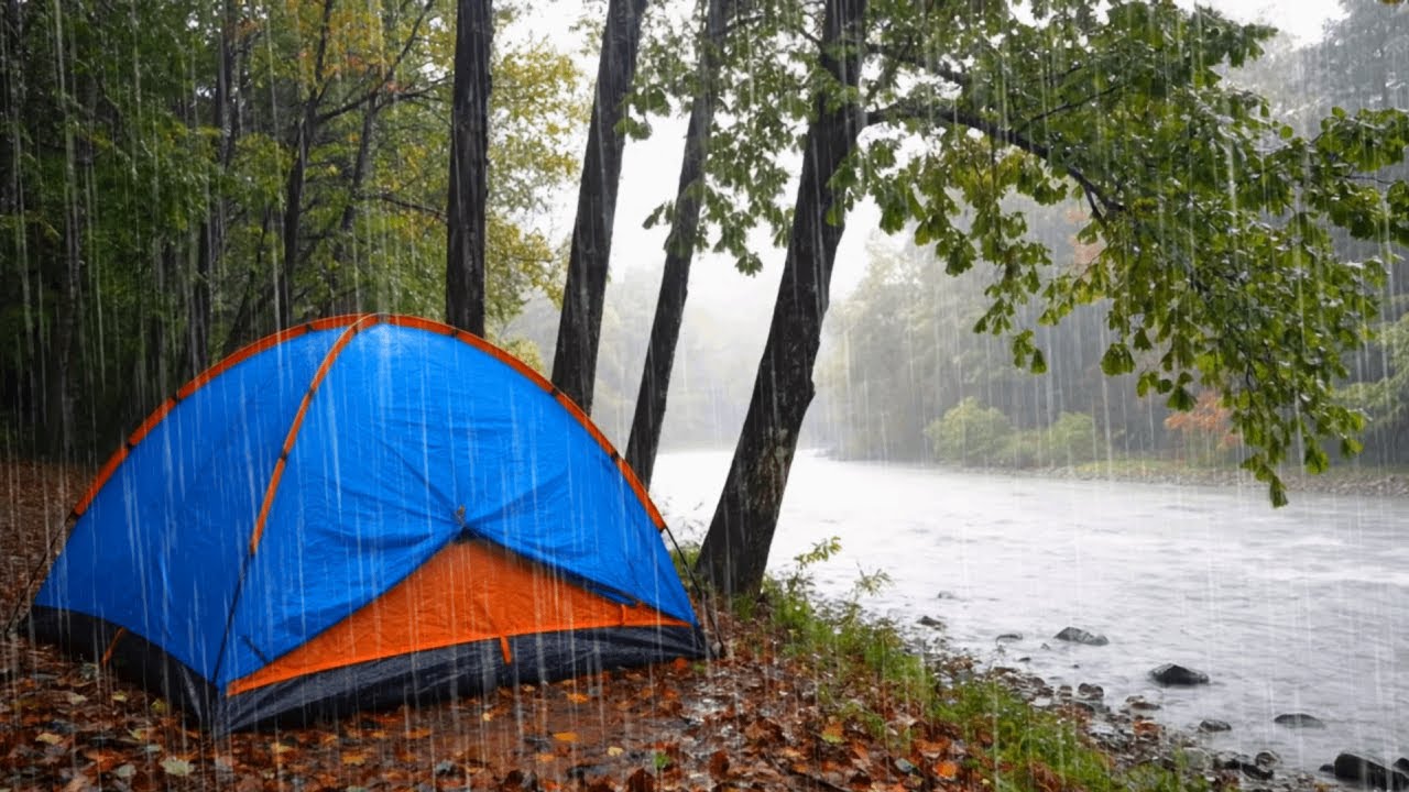 🌧️ Camp in the Rain by a River | Fall Asleep Fast with Real Forest Sounds 💤