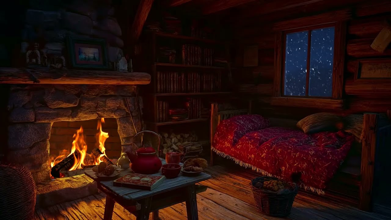 Winter Van Sleep Ambience|Cozy Fireplace, Howling Blizzard & Deep Relaxation for Restful Night Sleep