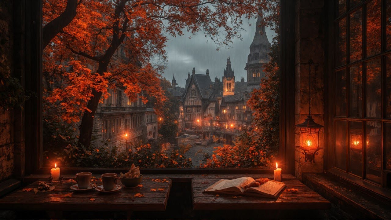 Cozy Reading Nook at Victorian Castle by the Window | Moody Autumn Ambience | Dark Academia