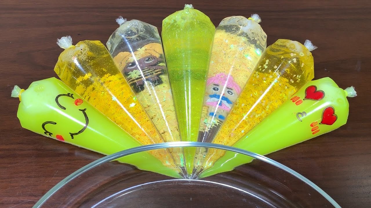 Making CLEAR Slime With Funny Piping Bags!!! YELLOW SLIME !!! Satisfying CLEAR Slime Smoothie #925